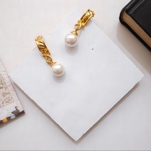 Vintage Gold Drop Earrings with Faux Pearls